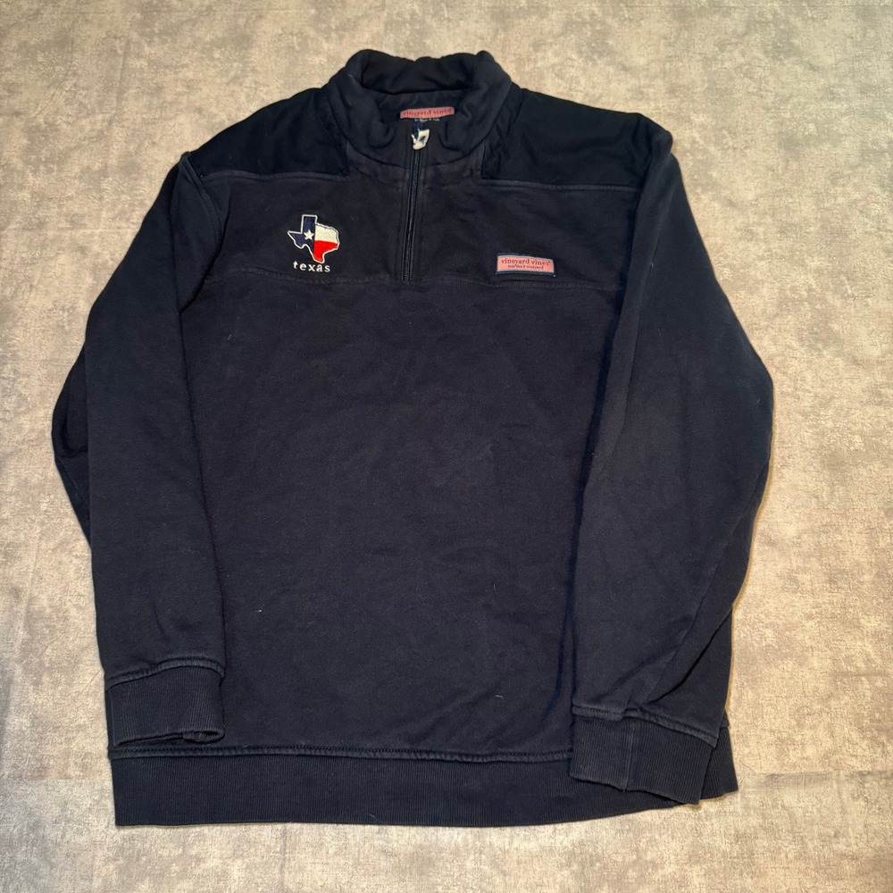 Vineyard Vines Mens Texas State Embroidered Quarter Zip Pullover Navy Blue L